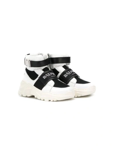 Shop Balmain Logo Strap Sneakers In White