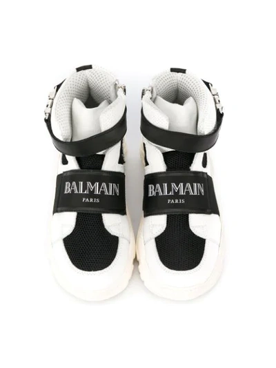 Shop Balmain Logo Strap Sneakers In White