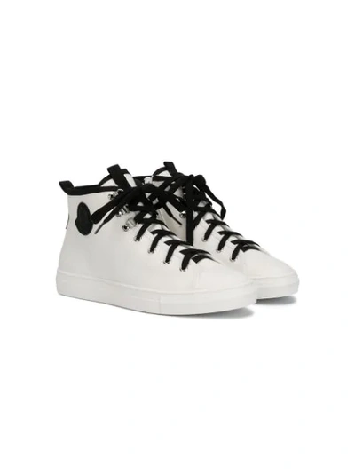 Shop Moncler Teen Logo Hi-top Sneakers In White