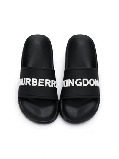 Shop Burberry Kingdom Print Rubber Sliders In Black