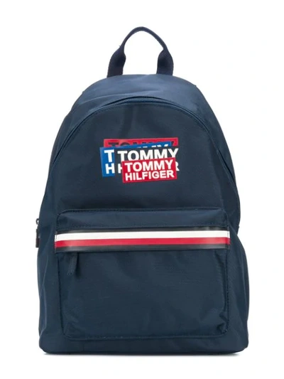 Shop Tommy Hilfiger Junior Logo Print Backpack In Blue