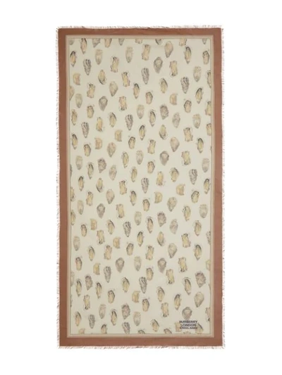 Shop Burberry Oyster Print Scarf In Neutrals