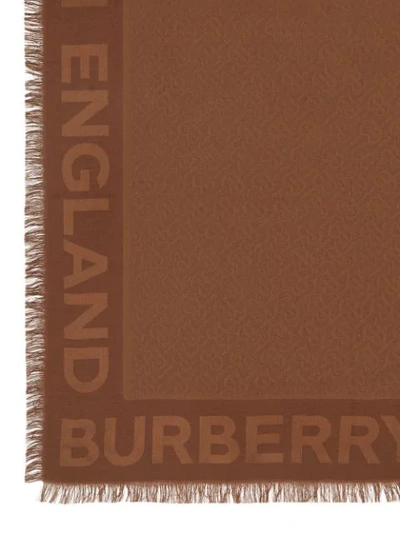 Shop Burberry Monogram Silk Wool Jacquard Large Square Scarf In Brown