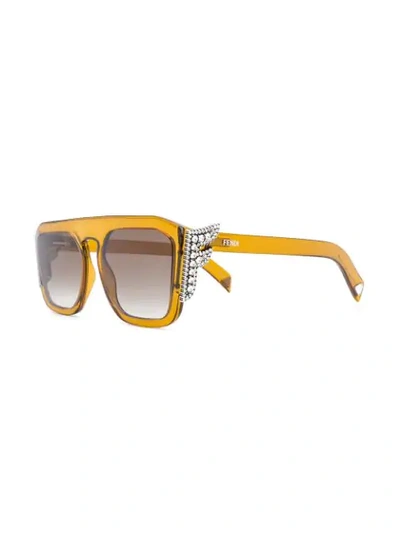 Shop Fendi Embellished Square-frame Sunglasses In Yellow