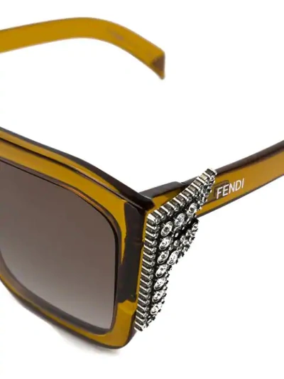 Shop Fendi Embellished Square-frame Sunglasses In Yellow