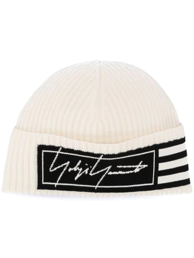 Shop Y-3 3-stripes Beanie Hat In White