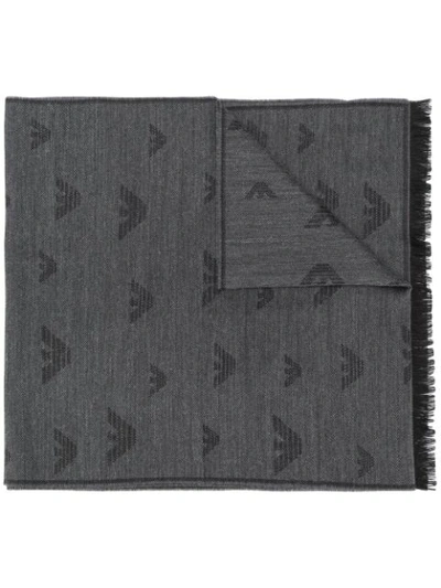 Shop Emporio Armani Logo Print Scarf In Grey