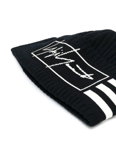 Shop Y-3 3-stripes Beanie Hat In Black