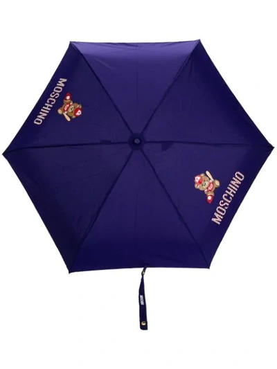Shop Moschino Baseball-themed Teddy Motif Print Umbrella In Blue