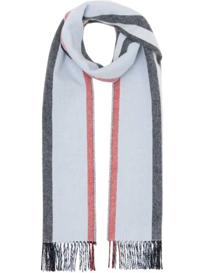 Shop Burberry Reversible Icon Stripe Cashmere Scarf In Blue