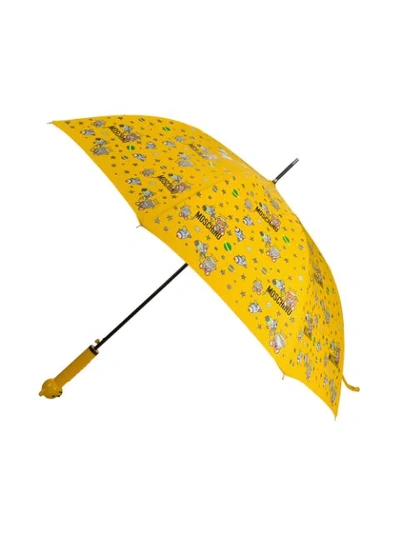 Shop Moschino Logo-print Teddy-motif Umbrella In Yellow