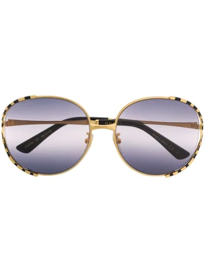 Shop Gucci Striped Oversized-frame Sunglasses In Gold