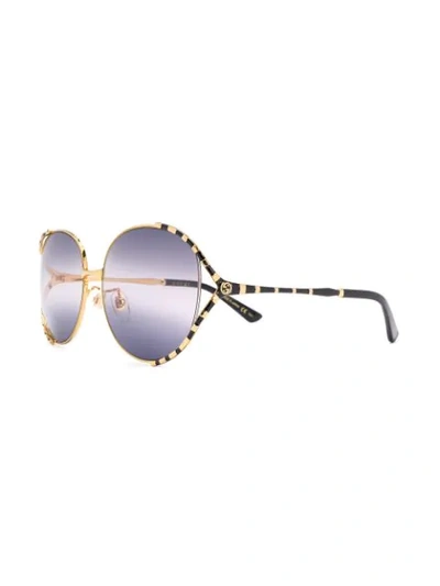 Shop Gucci Striped Oversized-frame Sunglasses In Gold