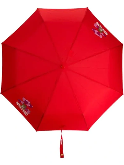 Shop Moschino Teddy-motif Logo-print Umbrella In Red