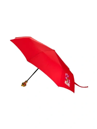 Shop Moschino Teddy-motif Logo-print Umbrella In Red