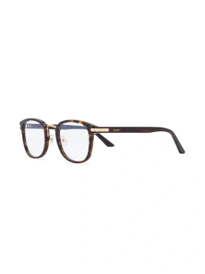 Shop Cartier Square Frame Glasses In Brown