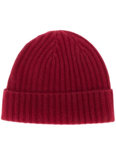 Shop N•peal Chunky Ribbed Cashmere Beanie In Enriched Red