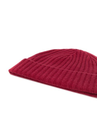 Shop N•peal Chunky Ribbed Cashmere Beanie In Enriched Red