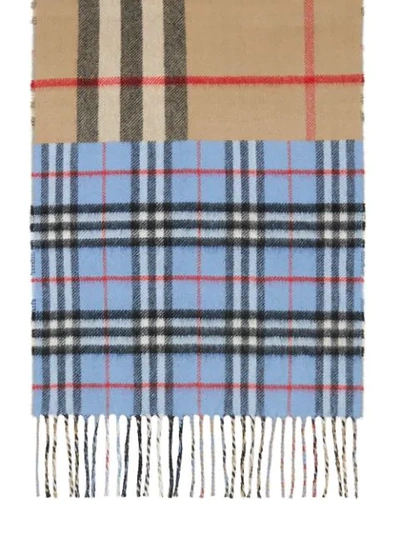 Shop Burberry Contrast Check Scarf In Neutrals ,blue