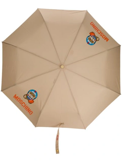 Shop Moschino Football-themed Teddy Motif Umbrella In Neutrals