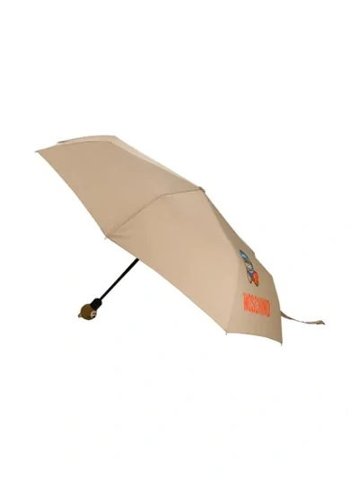Shop Moschino Football-themed Teddy Motif Umbrella In Neutrals