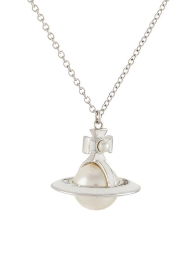 Shop Vivienne Westwood Logo Pendant Necklace In Silver