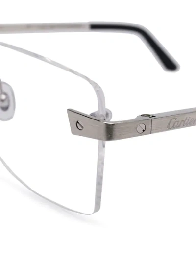 Shop Cartier Rectangular Frameless Glasses In Silver