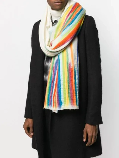 Shop Altea Rainbow Stripe Print Scarf In White