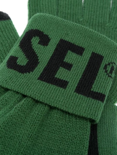 Shop Diesel Knitted Gloves With Logo Cuffs In Green