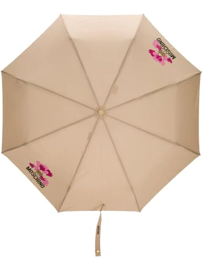 Shop Moschino Logo Print Umbrella In Neutrals