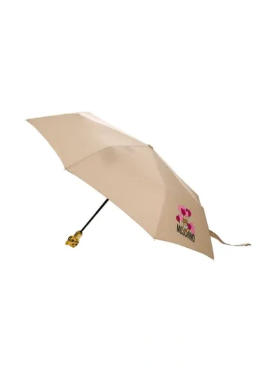 Shop Moschino Logo Print Umbrella In Neutrals