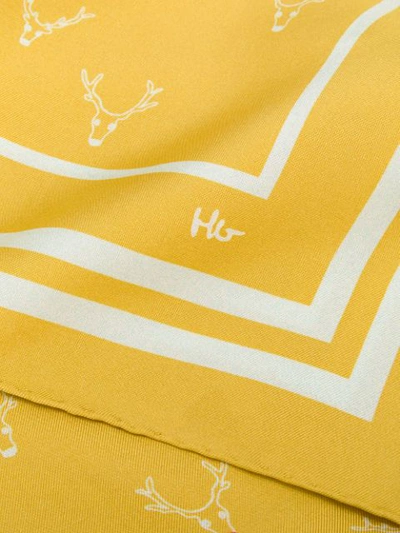 Shop Holland & Holland Reindeer-print Silk Scarf In Yellow