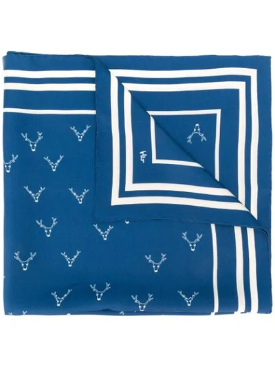 Shop Holland & Holland Reindeer-print Silk Scarf In Blue
