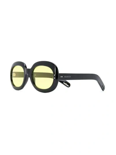 Shop Gucci Round Frames Sunglasses In 004 Black Black Yellow