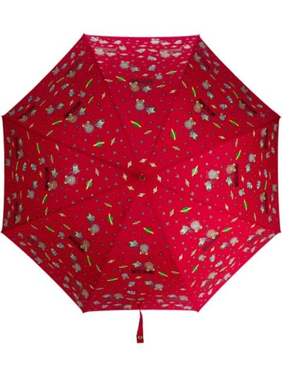 Shop Moschino Space-themed Logo Print Umbrella In Red