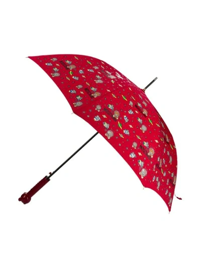 Shop Moschino Space-themed Logo Print Umbrella In Red