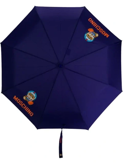 Shop Moschino Football-themed Teddy Motif Umbrella In Purple