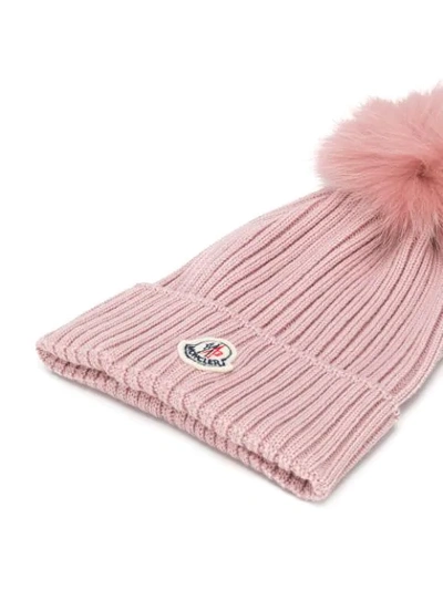 Shop Moncler Pompom Knitted Beanie In Pink