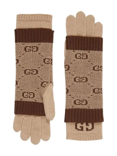 Shop Gucci Gg Wool Gloves In Brown