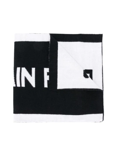 Shop Balmain Intarsia Logo Knit Scarf In Red