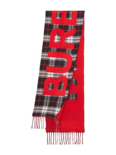 Shop Burberry Vintage Check Logo Scarf In Red