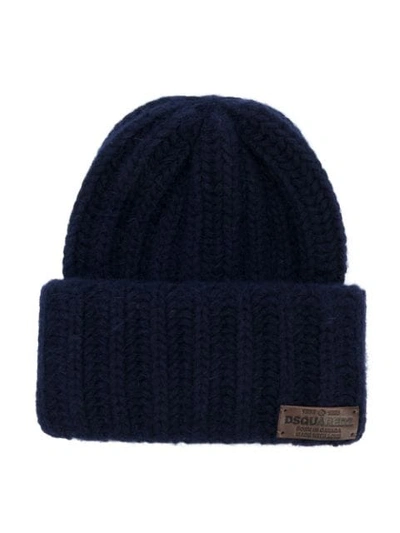 Shop Dsquared2 Branded Knitted Beanie In Blue