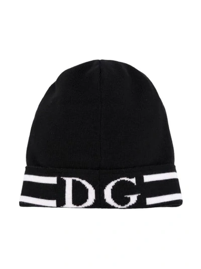 Shop Dolce & Gabbana Dg Knitted Beanie In Black