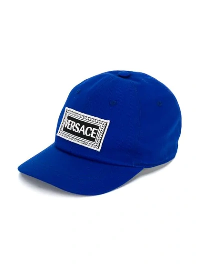 Shop Young Versace Teen Embroidered Logo Baseball Cap In Blue