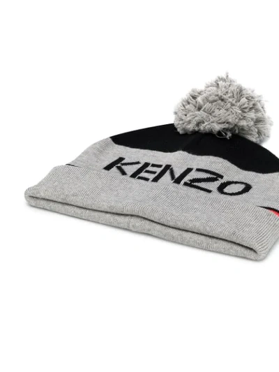 Shop Kenzo Pompom Detail Beanie In Grey