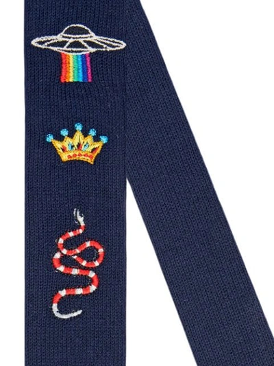 Shop Gucci Embroidered Knit Tie In Blue