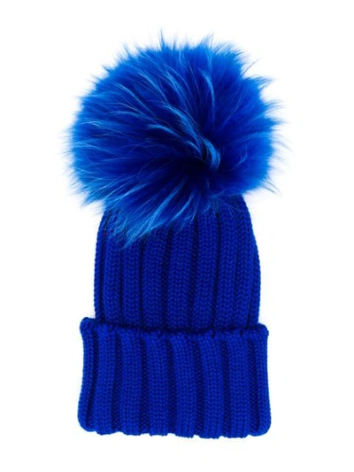 Shop Siola Pompom Detailed Knitted Hat In Blue