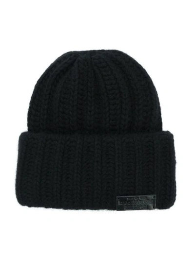 Shop Dsquared2 Ribbed Knitted Beanie In Black