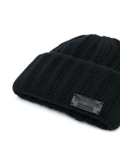 Shop Dsquared2 Ribbed Knitted Beanie In Black