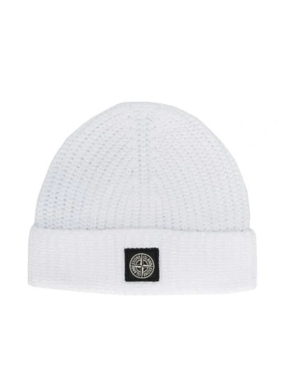 Shop Stone Island Junior Logo Patch Beanie In White